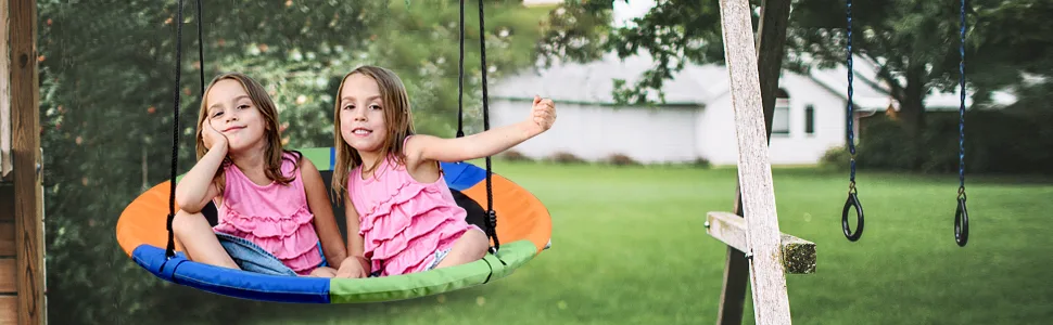 Saucer Tree Swing for Kids, 40 Inch Tree Swing with Hanging Straps Kit Holds, Tree Protector and Adjustable Straps, Tree Disc Swing for Kids Outdoor Green - tree swing