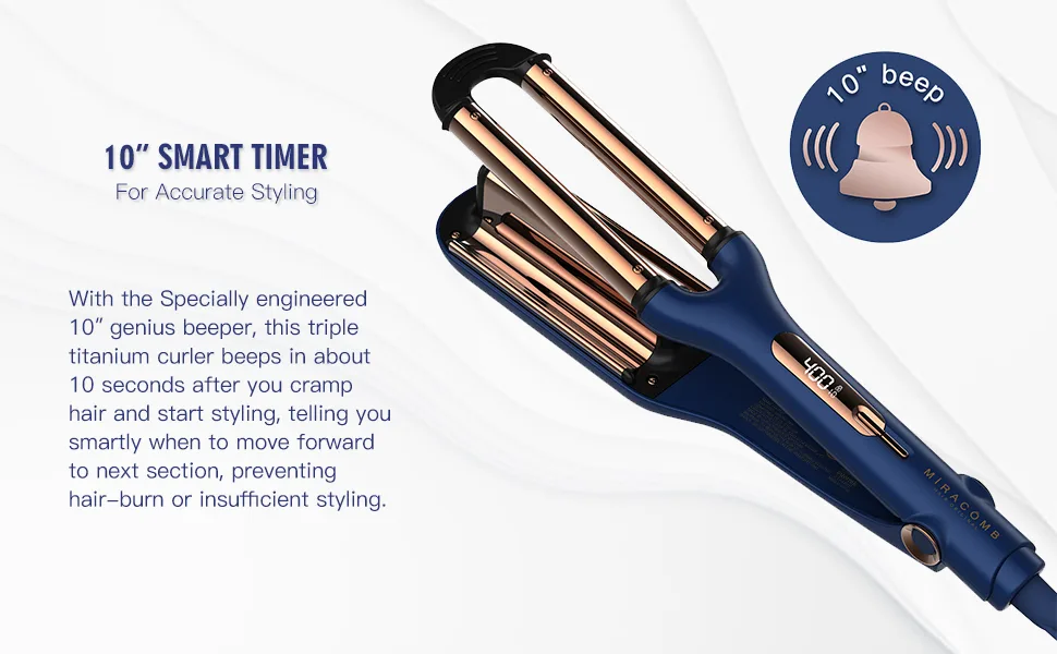 MIRACOMB Ion Titanium Deep Waver Smart Crimping Iron Hair Crimper, Digital Heat Settings, Auto Off, Dual Voltage, Royal Blue - MIRACOMB Ion Titanium Deep Waver 03