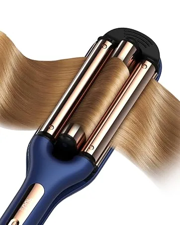 MIRACOMB Ion Titanium Deep Waver Smart Crimping Iron Hair Crimper, Digital Heat Settings, Auto Off, Dual Voltage, Royal Blue - Miracomb Titanium Deep Curler