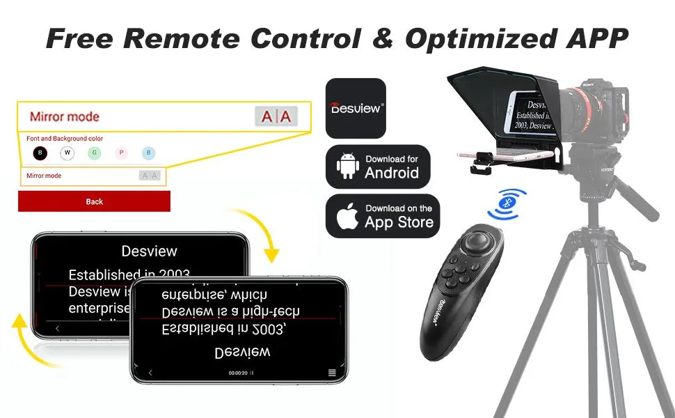 Desview T2 Teleprompter, 8" HD Display Glass, Teleprompters with Remote Control, Compatible with Smartphone/ipad/DSLR Cameras, Easy Assembly, Great for Interview, Live Streaming, Presentation - Free Remote control & Optimized App