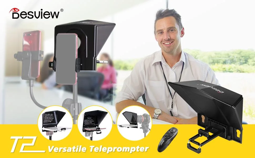 Desview T2 Teleprompter, 8" HD Display Glass, Teleprompters with Remote Control, Compatible with Smartphone/ipad/DSLR Cameras, Easy Assembly, Great for Interview, Live Streaming, Presentation - T2 teleprompter with remote control