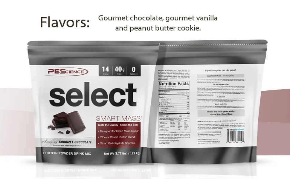 PEScience Select Smart Mass, Gourmet Vanilla, 28 Servings, Clean Mass Gainer Powder Vanilla 28 Servings (Pack of 1) - Select Smart Mass, Gourmet Chocolate, Gourmet Vanilla, Peanut butter, Clean Mass Gainer Powder