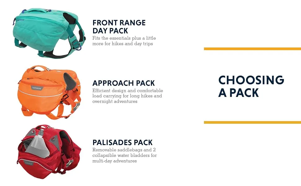 Ruffwear, Front Range Dog Day Pack, Backpack with Handle for Hikes & Day Trips, Red Clay, Medium Medium Red Clay - Choosing a pack