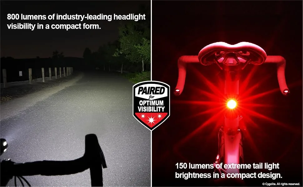 Cygolite Metro Plus 800 & Hotshot Pro 150 Bicycle Light Combo Set, Metro Plus 800 & Hotshot Pro 150 USB Rechargeable Bicycle Light Combo Set, Black, red - USB bicycle light