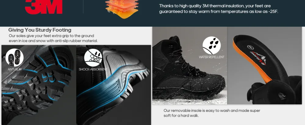 NORTIV 8 Men's Insulated Waterproof Construction Hiking Winter Snow Boots 10.5 Black - 180411