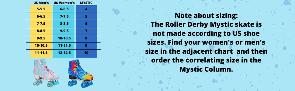 Roller Derby Elite Mystic Freestyle Tie Dye Roller Skate 4 Mystic - Size Chart