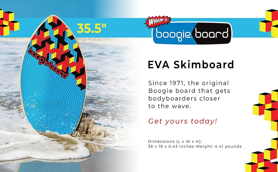 Wham-O Boogieboard Eva Skim Board 35.5" | Soft 3D Grip Pad | Multilayered Wooden Core |High Performance Shapel | Surfboard for Ocean, Sea, River, Pool - 34068-
