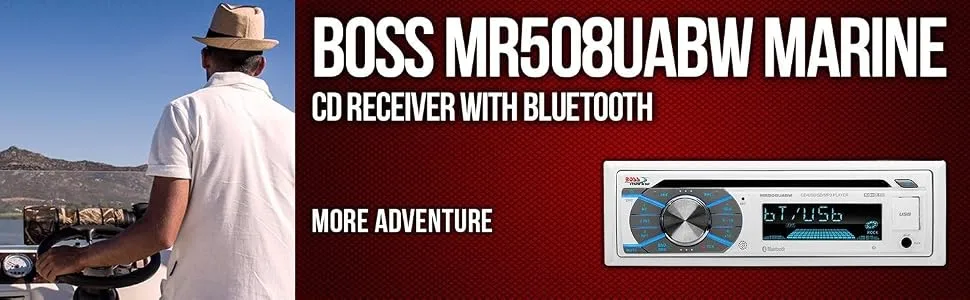 BOSS Audio Systems MR508UABW Marine Audio Stereo System - Single Din, Bluetooth Audio and Calling Head Unit, AM/FM Radio Receiver, CD Player, Weatherproof, USB, Not Touchscreen, Hook Up To Amplifier CD Receiver Receiver - product information 1
