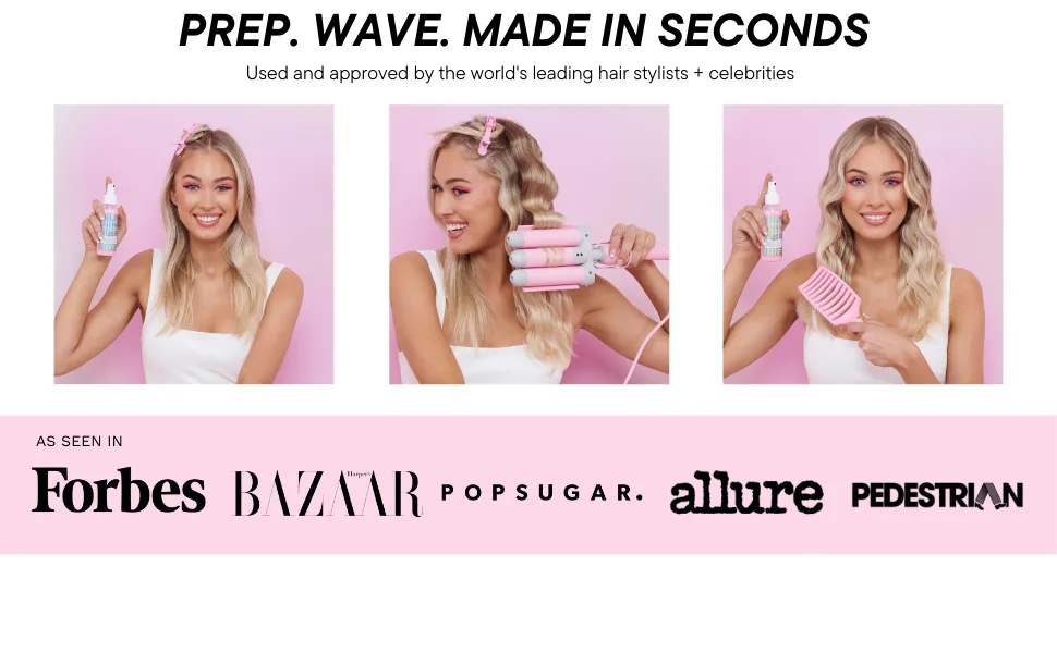 Mermade Hair PRO Waver 32mm I Triple Barrel Deep Waver Curling Iron Beach Waves Crimper (32mm, Pink) 32mm Pink - Prep. Wave. Made.