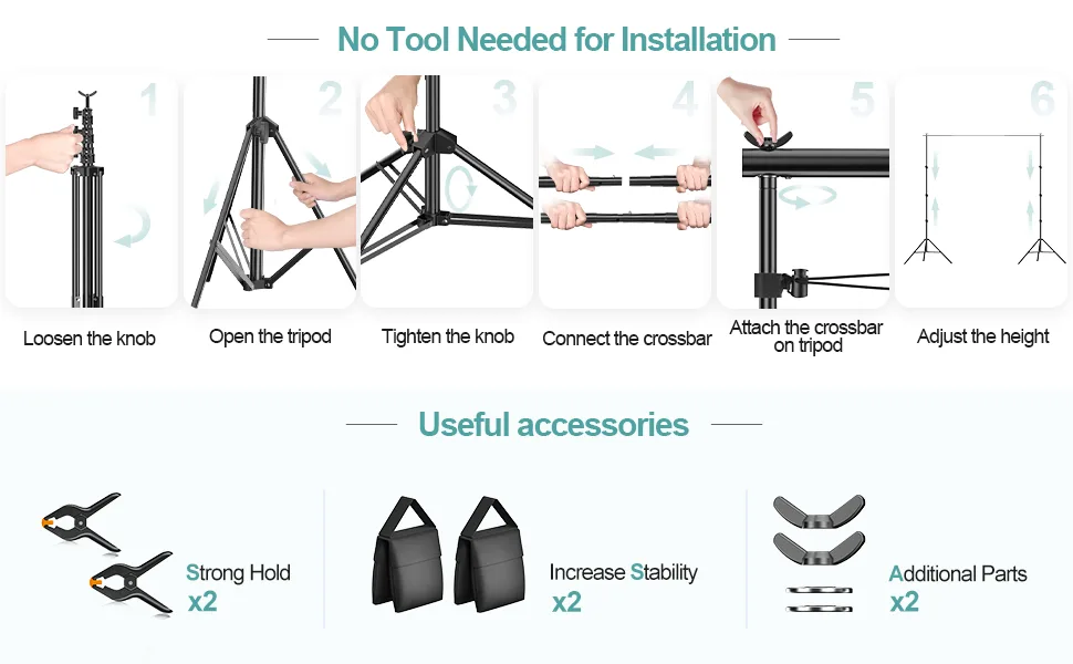EMART 8.5 x 10 ft Photo Backdrop Stand, Adjustable Photography Muslin Background Support System Stand for Photo Video Studio 10x8.5ft stand Stand only - easy installation without tools