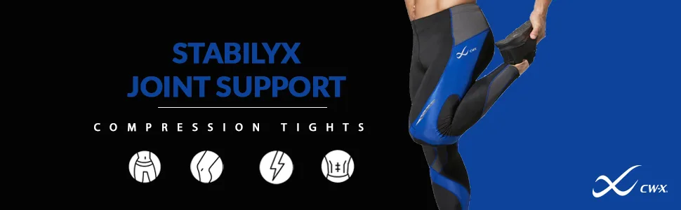 CW-X Men's Stabilyx Joint Support Compression Tights Medium Black/Grey/Blue - product information 1