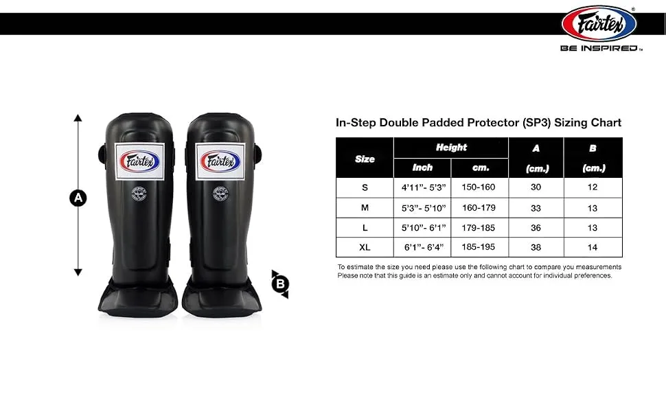 Fairtex SP3 Pro Style Shin Guards, in-Step Double Padded Protector Medium Black - product information 6