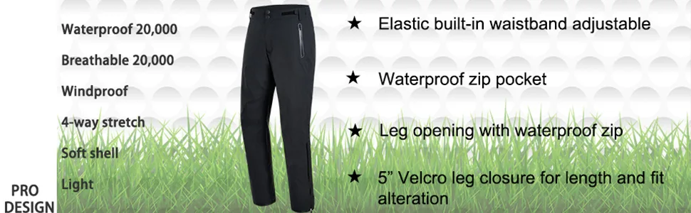 fit space Golf Climastorm Permanent Rain Pants Waterproof 20K Lightweight Performance Sporty Trousers Black Pro Medium - golf rain pants for men waterproof hiking pants trousers