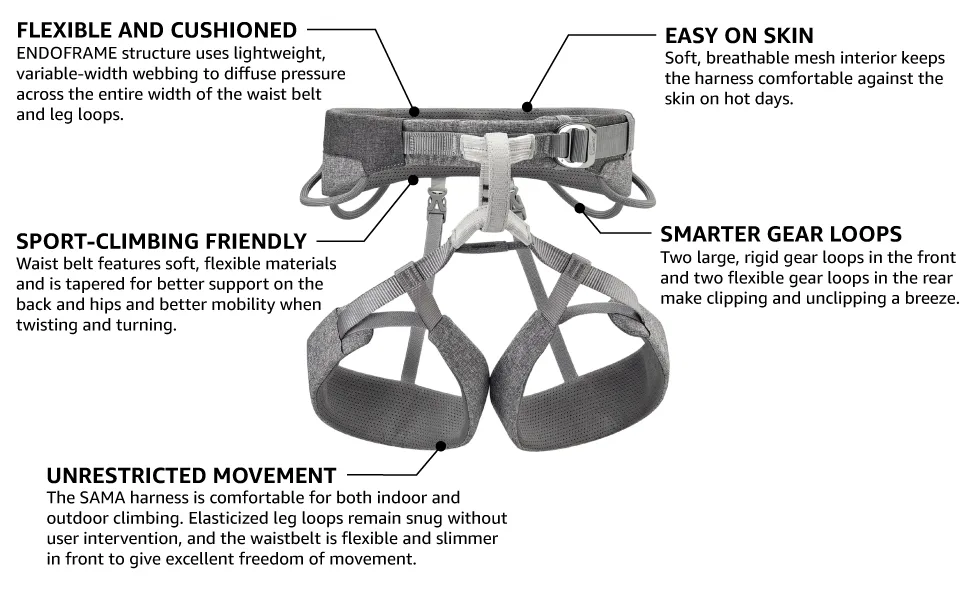 Petzl SAMA Unisex Harness - Rock Climbing Harness for the Gym, Crag, or Multi-Pitch Routes - Grey - M - SAMA_CO_V1R0