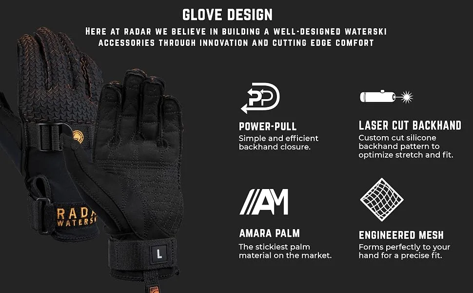 Radar Hydro-K Inside-Out Glove, Matte Black/Volt Green, Medium - Radar Waterski accessory technology defined - Hydro A Glove