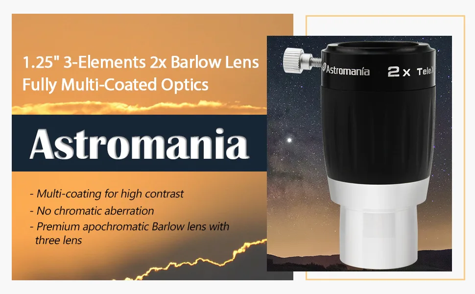 Astromania 1.25" 3-Elements 2X TeleXtender Premium Barlow Lens - apochromatic Barlow Lens Giving an Excellent Image - product information 1