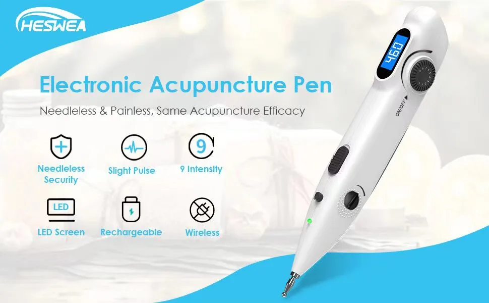 Electronic Acupuncture Pen Electric Meridian Energy Pen Finding Acupuncture Points with 2 Massage Heads Rechargeable Acupuncture Pen 3 Modes 9 Intensity - acupuncture pen