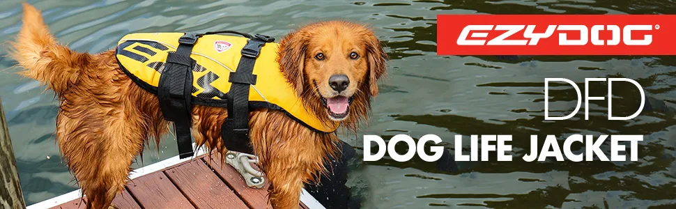 EzyDog Premium Doggy Flotation Device (DFD) - Adjustable Dog Life Jacket Preserver with Reflective Trim - Durable Grab Handle for Safety and Protection - 50% More Flotation Material (Large, Red) 1 Red Large - best dog life jacket flotation device for most buoyant swimming and paddle boarding