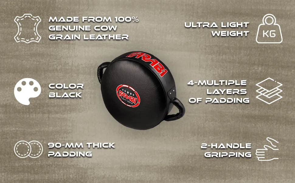 Farabi Real Leather Strike Pad Boxing Pads Muay Thai MMA Taekwondo Kickboxing Punching Training Pads Focus pad Dummy Pads Strike Anywhere Thai pad Kick pad Training Punching Sparring Pads (Black) - Strike Pad