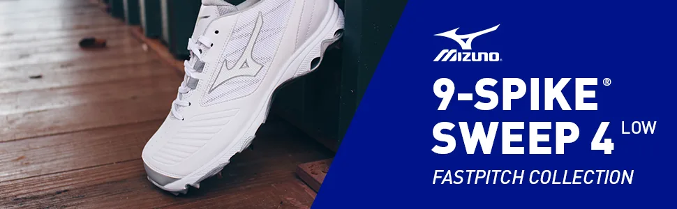 9-SPIKE ADVANCED SWEEP WOMENS 4 10 Black/White Black/White 9 - Mizuno 9-Spike Sweep 4 Fastpitch Softball Cleat