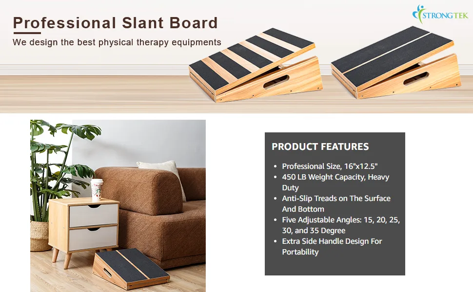 StrongTek Professional Wooden Slant Board, Adjustable Incline Board and Calf Stretcher, Stretch Board - Extra Side-Handle Design for Portability full-coverage - wooden slant board
