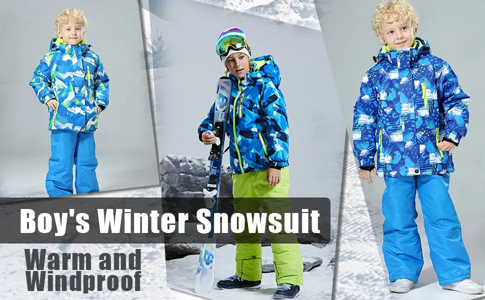 WOWULOVELY Boy's Ski Jacket Pants Windproof Snow Suit Waterproof 2-Piece Snowsuit Girls Unisex Blue+black 10 - product information 19