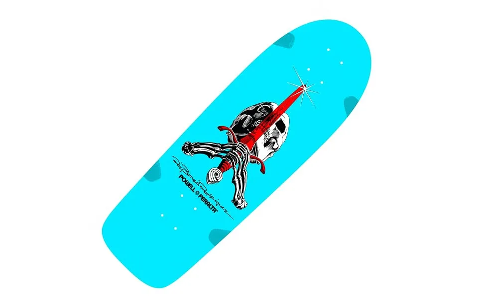Powell Peralta Rodriguez OG Skull and Sword, Shape 166, Deck Only Light Blue - Powell Peralta Ray Rodriguez Skull & Sword Reissue Skateboard Deck Light Blue 10