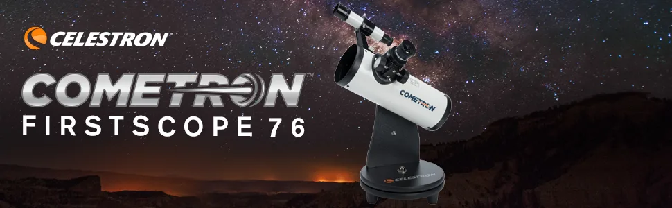 Celestron  76mm Cometron FirstScope  Compact and Portable Tabletop Dobsonian Telescope  Ideal Telescope for Beginners  Includes 5x24 Finderscope  BONUS Astronomy Software Package - Cometron FirstScope Tabletop Dobsonian Telescope
