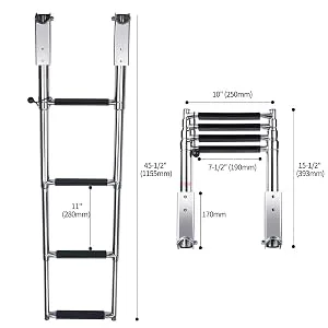 Hoffen Telescopic 4 Step Ladder Stainless Steel Telescoping Extendable Boat Ladder 900 Pound Capacity for Marine Yacht / Swimming Pool - boat ladder