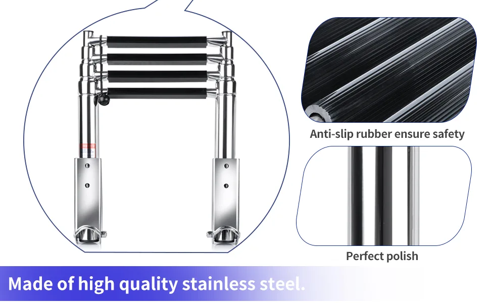 Marinebaby Heavy Duty Boat Telescopic 4 Step Ladder ,Stainless Steel Swim Platform Telescoping Ladder ,Extendable Step for Boat Yacht - 4 Step Ladder
