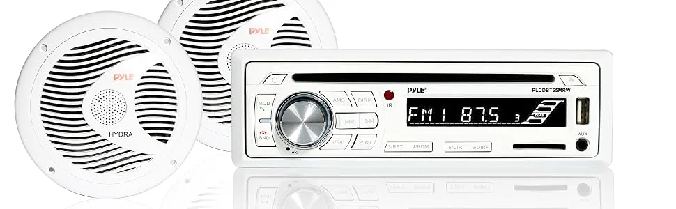 Pyle Marine Stereo Receiver Speaker Kit - In-Dash LCD Digital Console Built-in Bluetooth & Microphone 6.5 Waterproof Speakers (2) w/ MP3/USB/SD/AUX/FM Radio Reader & Remote Control - Pyle PLCDBT65MRW Marine Receiver Speaker Kit - product information 1