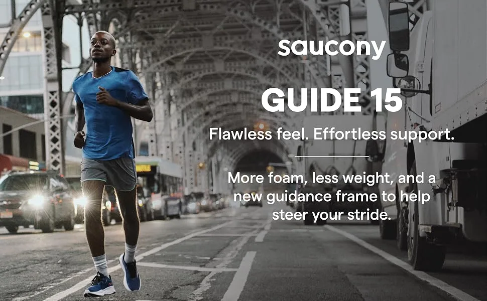 Saucony Men's Guide 15 Running Shoe 10.5 Wide Black/White - Guide 15