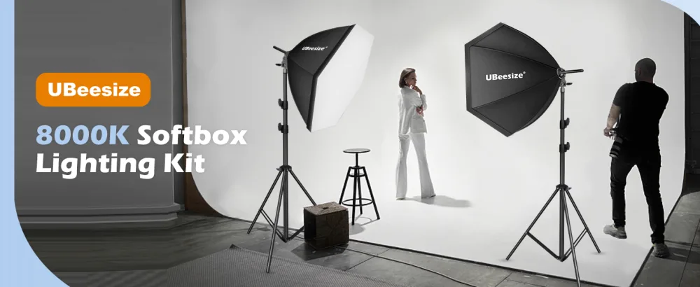 UBeesize Softbox Photography Lighting Kit, 30"X30" Professional Softbox Lighting Kit with 2pcs 40W E26 Socket 8000K Bulbs, Continuous Lighting Kit for Portraits Advertising Shooting, Video Recording Hexagon Softbox+Daylight Bulb - light kit