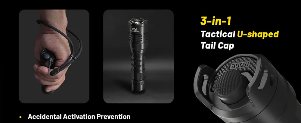 Nitecore P23i Tactical Flashlight, 3000 Lumen USB-C Rechargeable Long Throw Super Bright with Lumentac Organizer - guarded tailcap