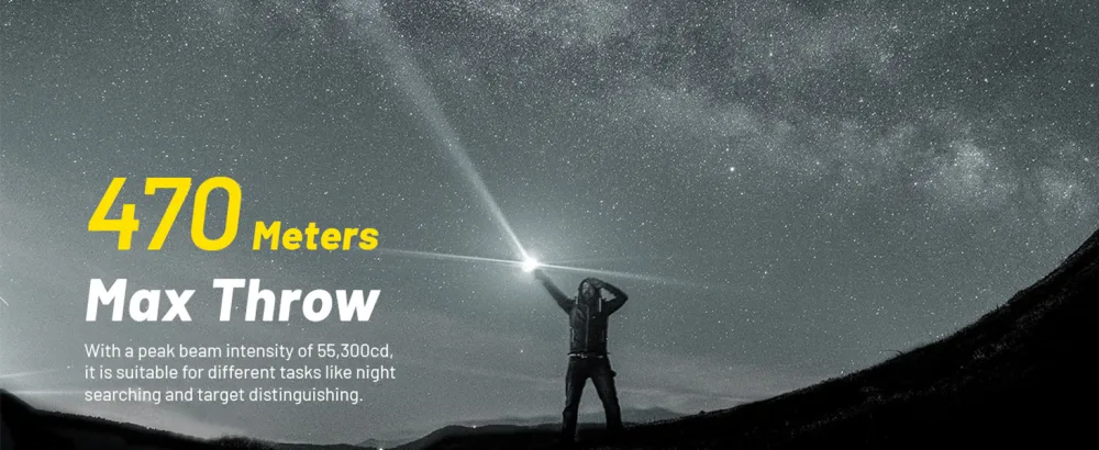 Nitecore P23i Tactical Flashlight, 3000 Lumen USB-C Rechargeable Long Throw Super Bright with Lumentac Organizer - Long throw beam