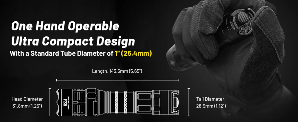 Nitecore P23i Tactical Flashlight, 3000 Lumen USB-C Rechargeable Long Throw Super Bright with Lumentac Organizer - One hand operation