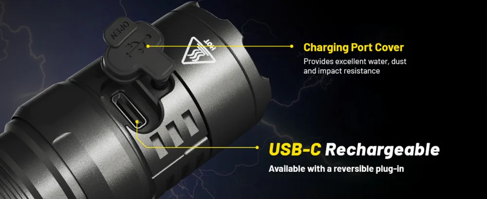 Nitecore P23i Tactical Flashlight, 3000 Lumen USB-C Rechargeable Long Throw Super Bright with Lumentac Organizer - USB-C rechargeable