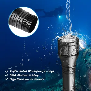 ORCATORCH D550 Scuba Dive Light, 1000 Lumens Super Bright Underwater Diving Flashlight with 3 Modes, IP68 Waterproof Night Dive Torch 150 Meters Submersible Light - ORCATORCH D550 Scuba Dive Light