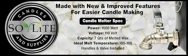 Wax Melter for Candle Making, Holds Approximately 7 Qts Or 14 Lbs of Melted Wax, Wax Melter Has Easy Pour Valve, by SOYLITE CANDLES - Soylite Logo
