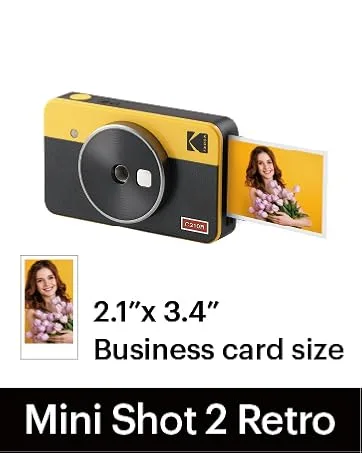 KODAK Mini Shot 2 Retro 4PASS 2-in-1 Instant Digital Camera and Photo Printer (2.1x3.4 inches) + 68 Sheets Bundle, Yellow Printer + 68 Sheets Yellow - kodak mini shot 2 retro polaroid instant camera photo printer for iphone