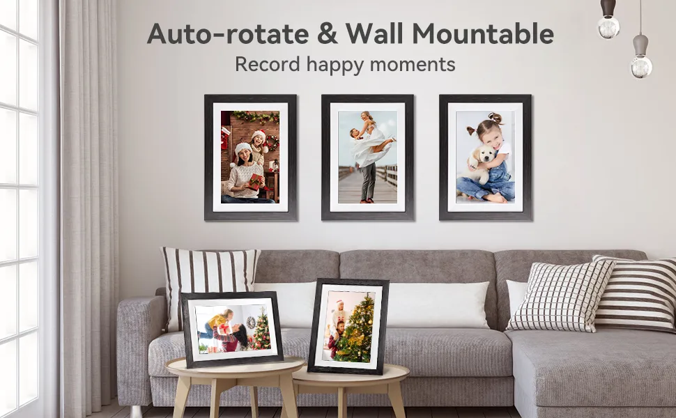 Frameo WiFi Digital Photo Frame 10.1 Inch Smart Digital Picture Frame 1280x800 IPS LCD Touch Screen Large Memory Wall-mountable Auto-Rotate Easy Share Photos Video via Frameo App- Brown Dark-Brown - digital photo frame