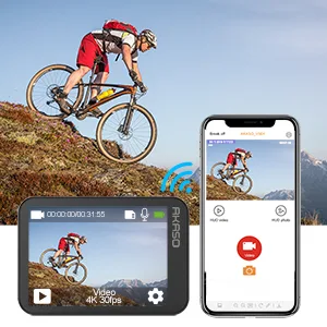 AKASO V50X Native 4K30fps WiFi Action Camera with EIS Touch Screen 4X Zoom Web Camera 131 feet Waterproof Camera Support External Mic Remote Control Sports Camera with Helmet Accessories - app control