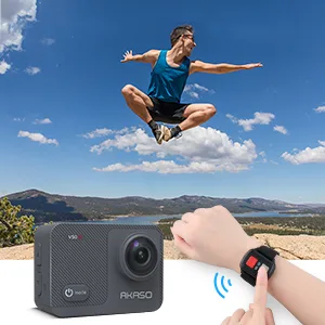 AKASO V50X Native 4K30fps WiFi Action Camera with EIS Touch Screen 4X Zoom Web Camera 131 feet Waterproof Camera Support External Mic Remote Control Sports Camera with Helmet Accessories - remote control
