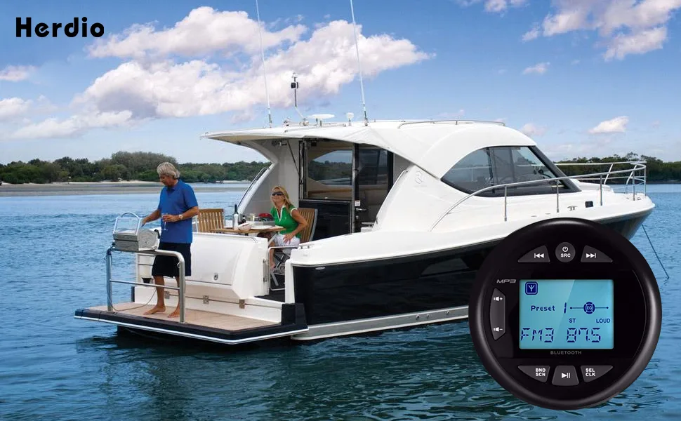 Herdio 4 Inches Mp3 USB AM FM Compatible Weather-Proof Marine & UTV Gauge Stereo Radio Receiver Compatible with Bluetooth Built-in Amplifier-Black - product information 7