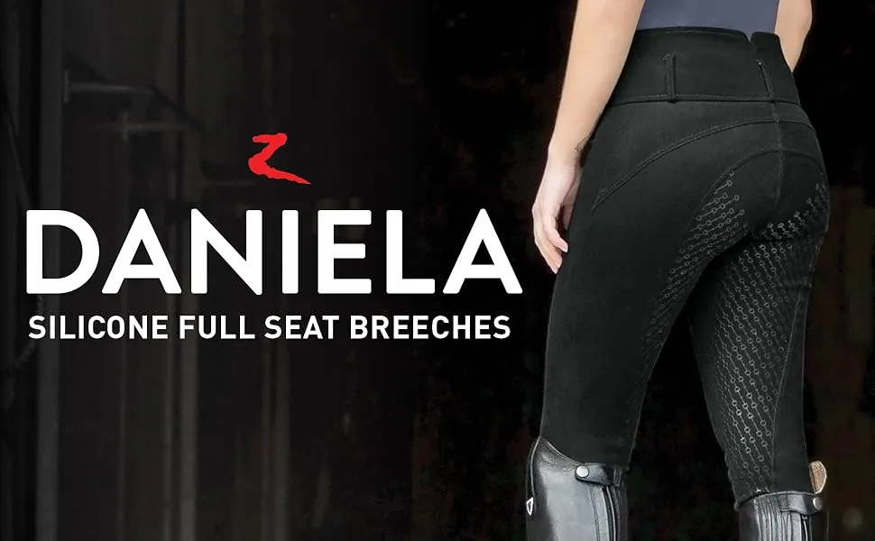HORZE Daniela Silicone Grip Full Seat Breeches | High Waist Equestrian Riding Pants Black 34 - Daniela Full Seat Breeches - Silicone Grip