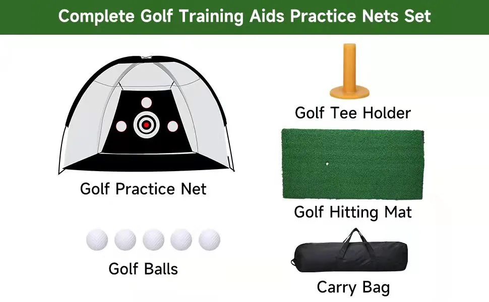 Retouhqp Golf Net Golf Hitting Net Golf Practice Net for Backyard Driving with Target, Foldable Golf Training Aids with Hitting Mat, 5 Golf Balls, 1 Golf Tees, 1 Carry Bag for Indoor Outdoor - golf hitting net