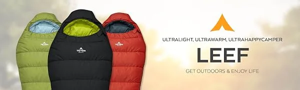 TETON Sports Leef Mummy Sleeping Bag - Lightweight Sleeping Bag for Backpacking, Camping, and Hiking - Cold-Weather Sleeping Bag - Camping Accessory with Drawstring Compression Sack 0F Regular Black/Sage - sleeping, bag, mummy, camping, lightweight, hiking, backpacking, outdoor, warmth, water resistant.