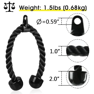 Fitness LAT and Lift Pulley System Gym - Upgraded LAT Pull Down Cable Machine Attachments, Loading Pin, Handle and Tricep Rope, for Biceps Curl, Forearm, Triceps Exercise Gym Equipment Black - triceps ropes