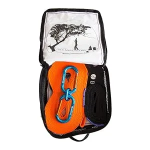 YogaSlackers Slackline for Yoga and Balance training eLine 50 foot with included anchor strap - eLine Light Kit Components