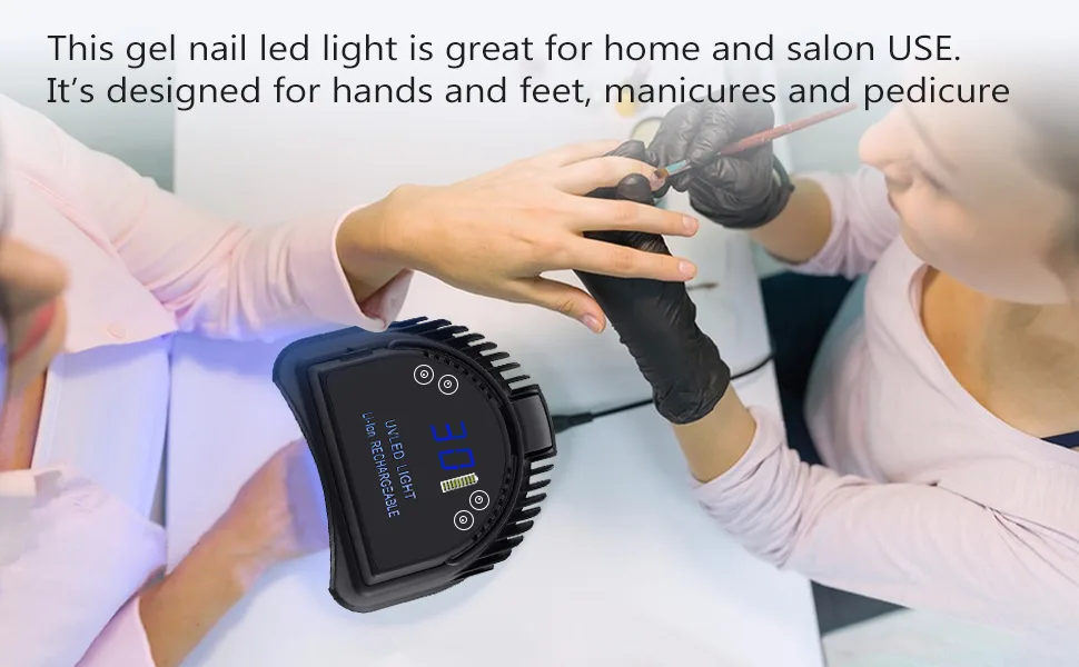 MINI LOP 64W Rechargeable Pro LED Gel Nail UV Light Wireless UV LED Nail Lamp Cordless Led Light for Nails(Black) - nail dryer